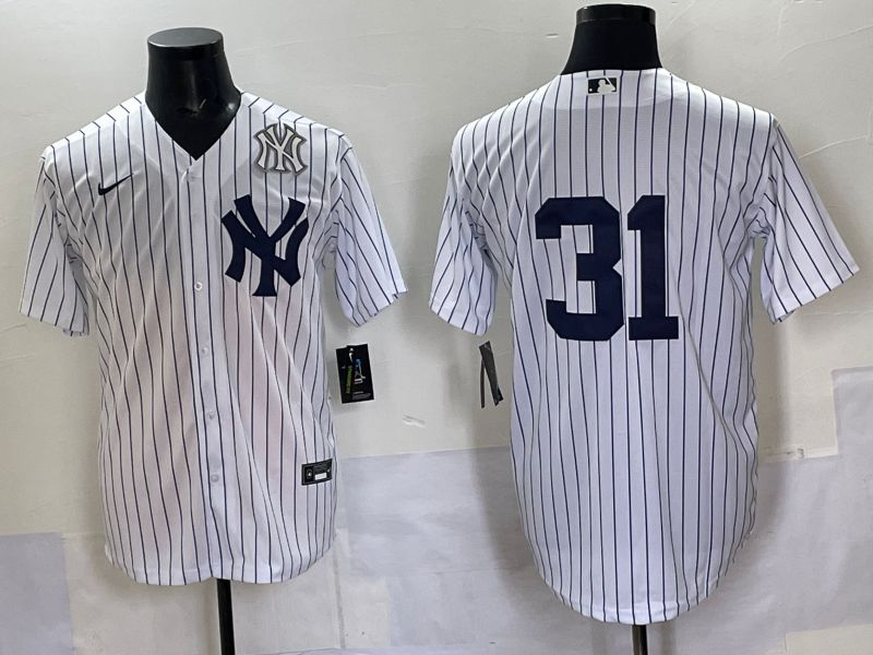 Men 2025 New York Yankees 31 No Name White Stripe Game Nike MLB Jersey style 08